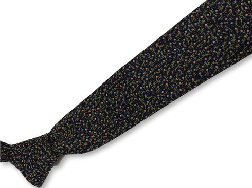 dark navy blue with pink ditsy flower print design cotton tie
